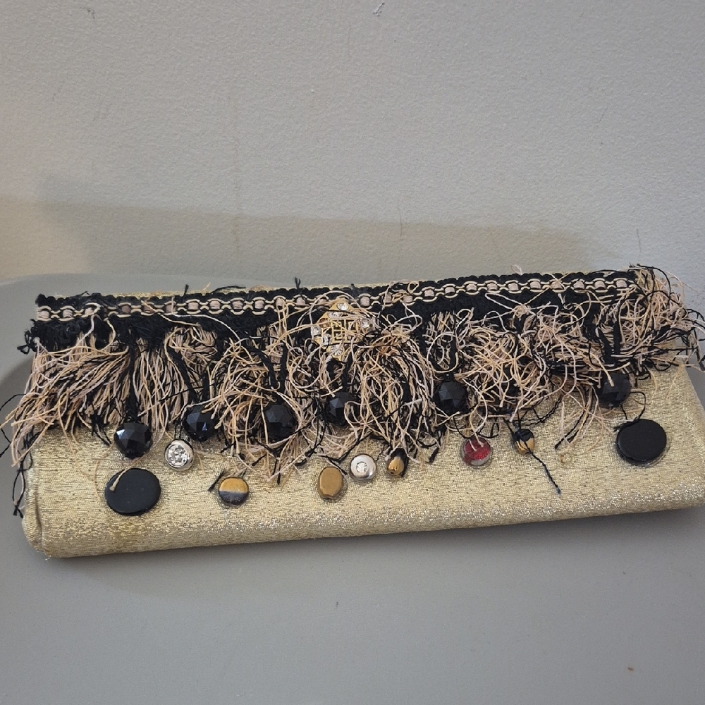 Hand Made Elegant Gold Clutch with Black Accents.
